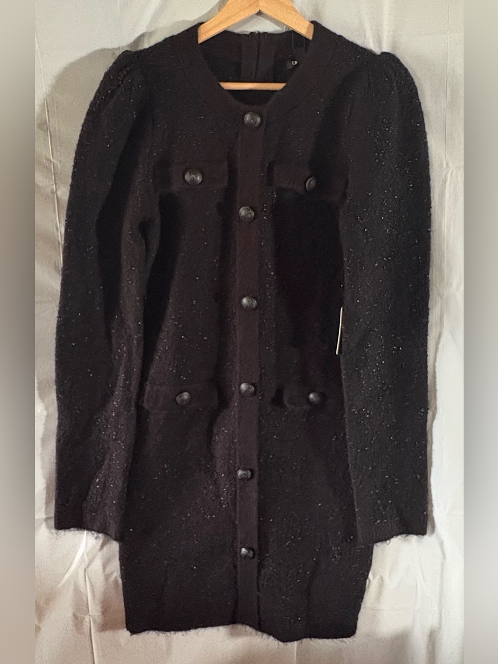 Express Sweater Dress Small Shimmer‎ Metallic Buttons Puff Sleeves Sophisticated